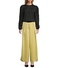 MELLODAY Textured Knit Crew Neck Long Puff Sleeve Bubble Top