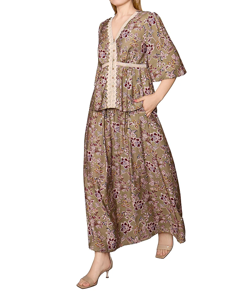 MELLODAY Coordinating Woven Print A-Line Maxi Length Skirt