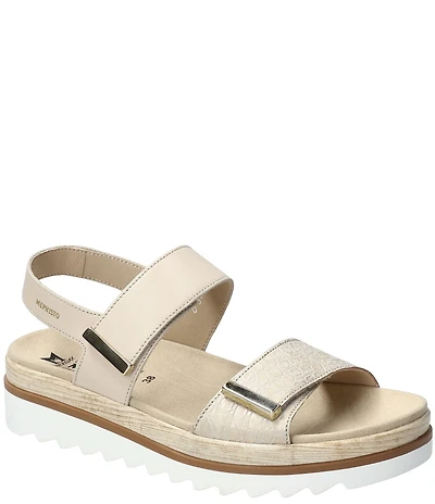 Mephisto Dominica Leather Croco Embossed Wedge Platform Sandals