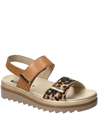 Mephisto Dominica Leather Leopard Print Wedge Platform Sandals