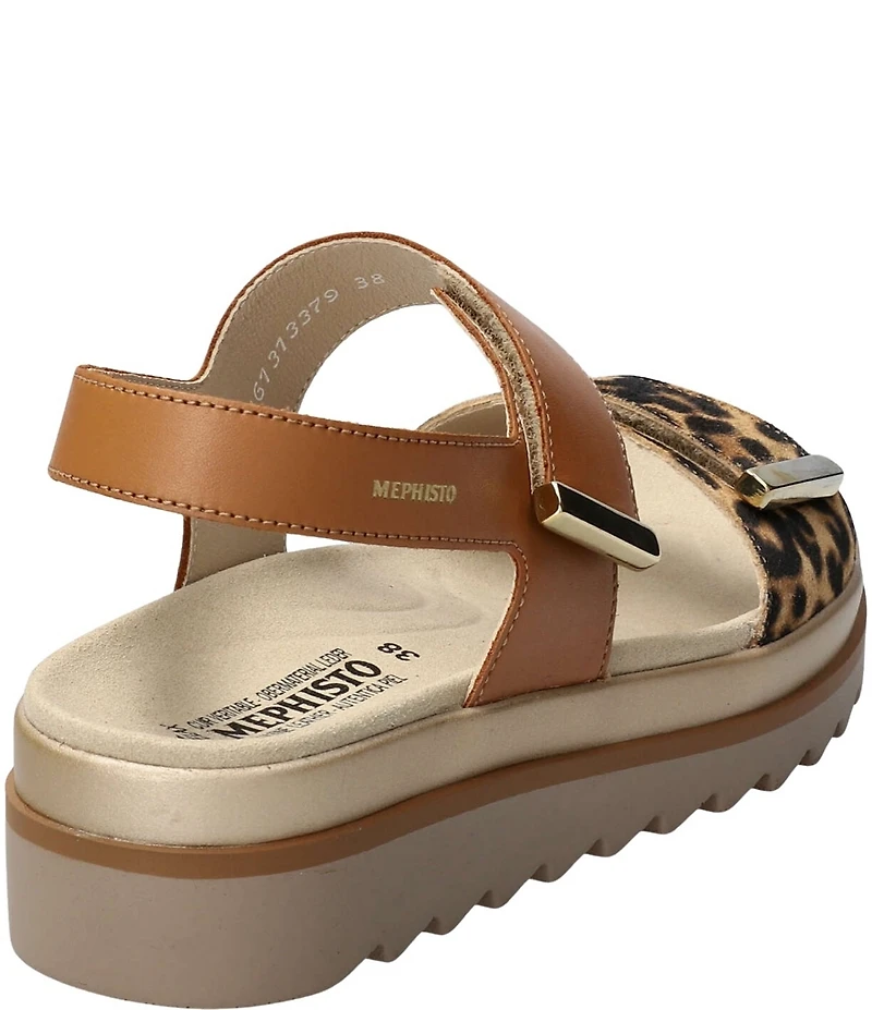 Mephisto Dominica Leather Leopard Print Wedge Platform Sandals