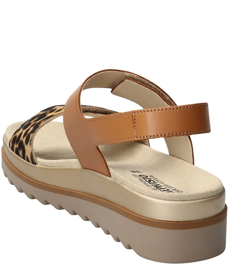 Mephisto Dominica Leather Leopard Print Wedge Platform Sandals
