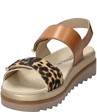 Mephisto Dominica Leather Leopard Print Wedge Platform Sandals