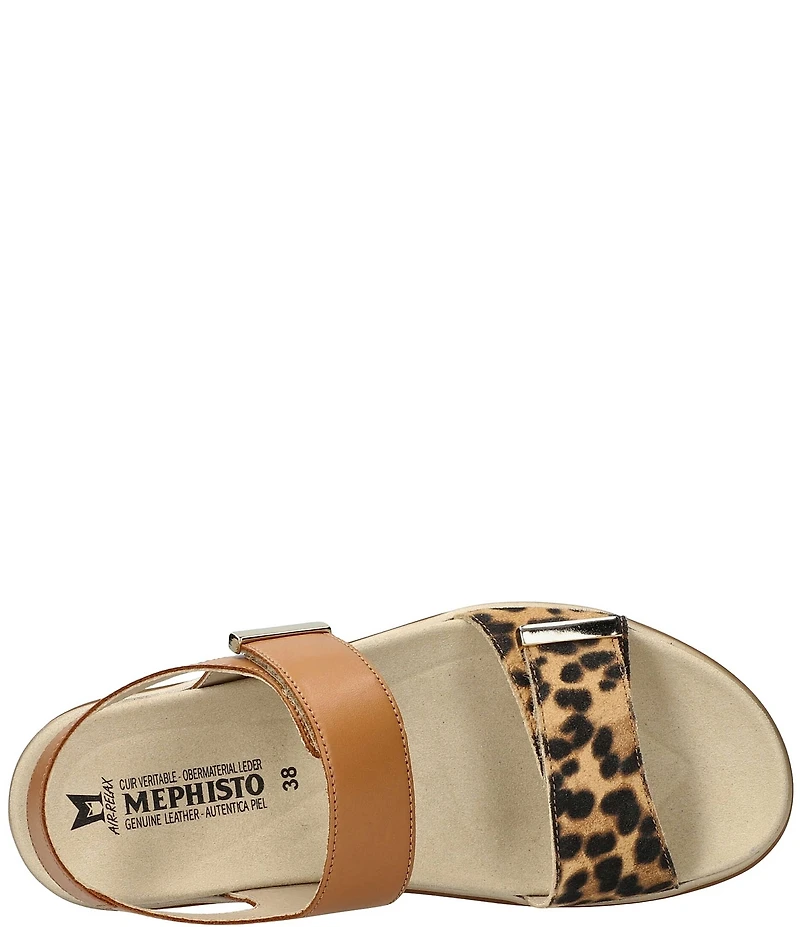 Mephisto Dominica Leather Leopard Print Wedge Platform Sandals