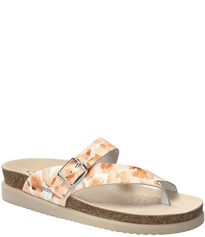 Mephisto Helen Floral Print Leather Buckle Detail Casual Sandals