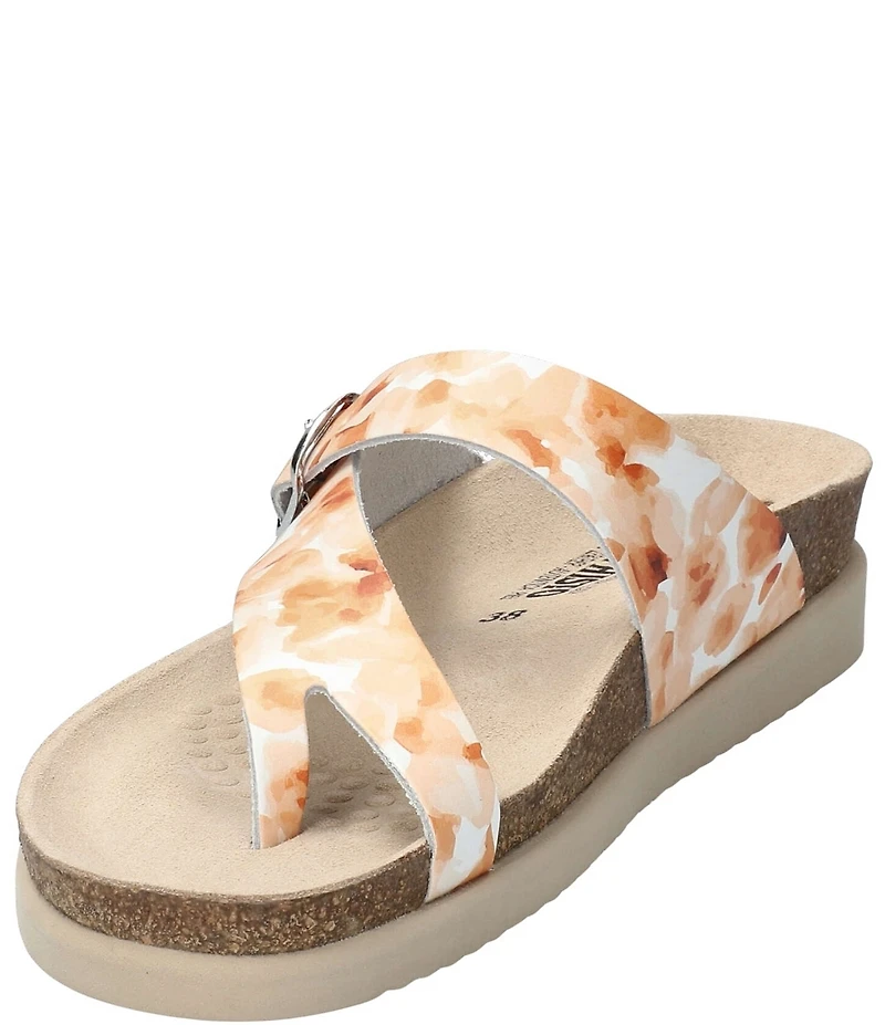 Mephisto Helen Floral Print Leather Buckle Detail Casual Sandals