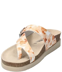 Mephisto Helen Floral Print Leather Buckle Detail Casual Sandals