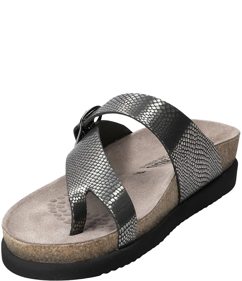 Mephisto Helen Buckle Detail Snake Embossed Leather Casual Sandals