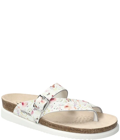 Mephisto Helen Floral Pebble Leather Buckle Detail Sandals