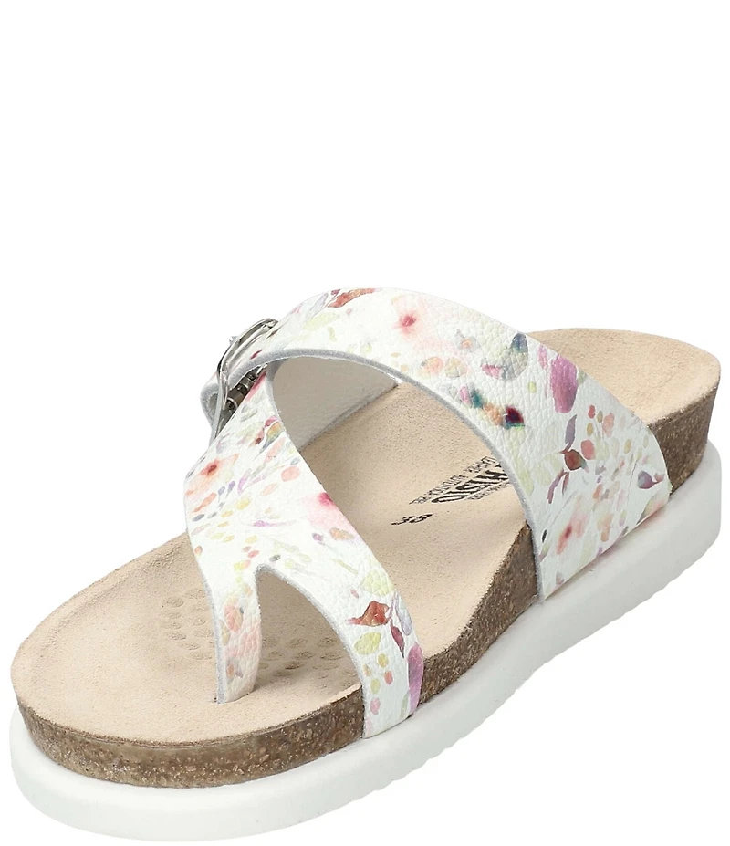 Mephisto Helen Floral Pebble Leather Buckle Detail Sandals