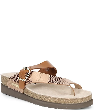 Mephisto Helen Mix Leather Buckle Toe Loop Sandals