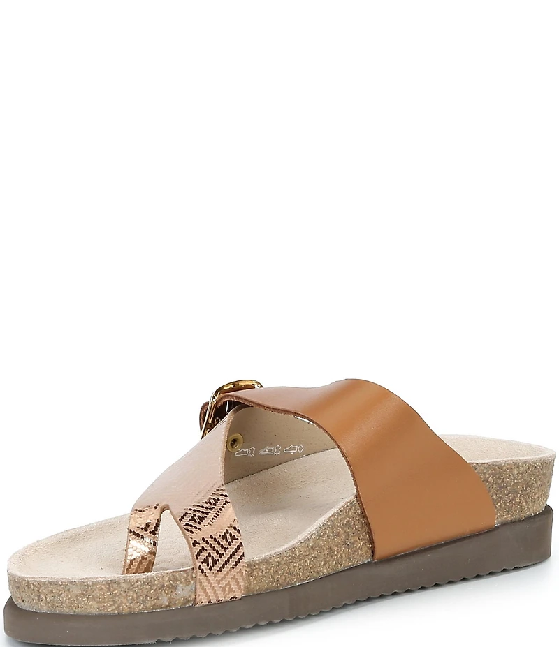 Mephisto Helen Mix Leather Buckle Toe Loop Sandals