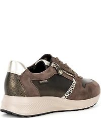 Mephisto Kim Suede and Leather Leopard Detail Zipper Sneakers
