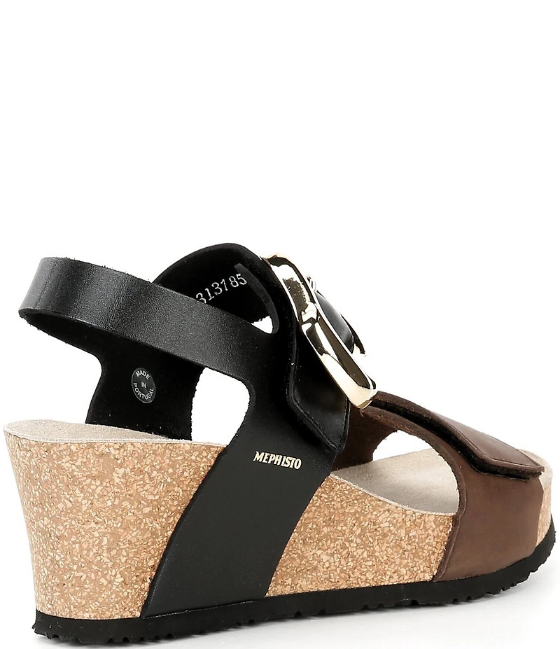Mephisto Leandre Leather Buckle Strap Wedge Sandals