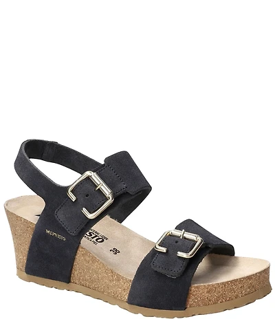 Mephisto Lissandra Leather Buckle Hardware Hook-and-Loop Banded Slingback Wedges