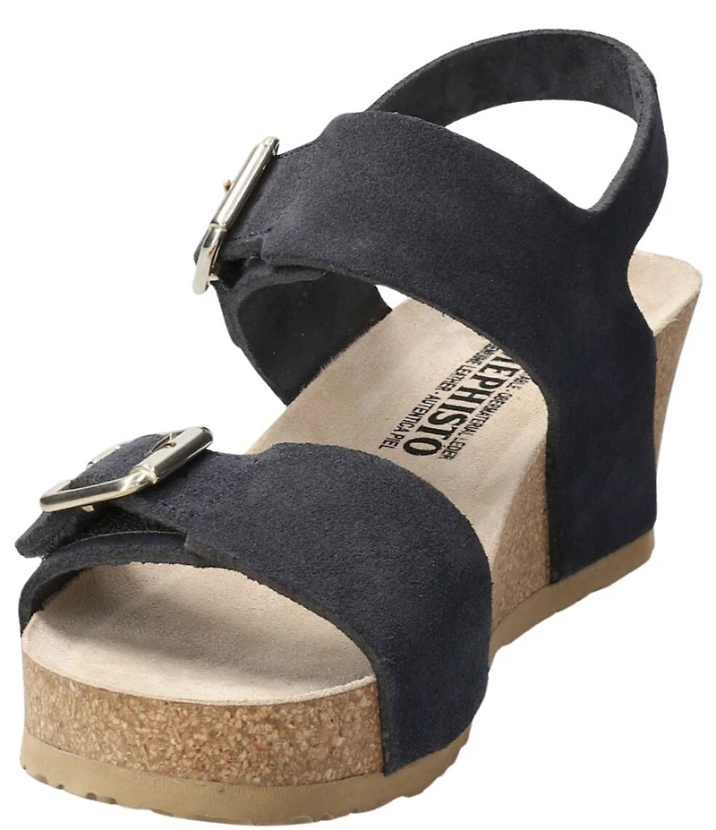 Mephisto Lissandra Leather Buckle Hardware Hook-and-Loop Banded Slingback Wedges