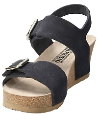 Mephisto Lissandra Leather Buckle Hardware Hook-and-Loop Banded Slingback Wedges