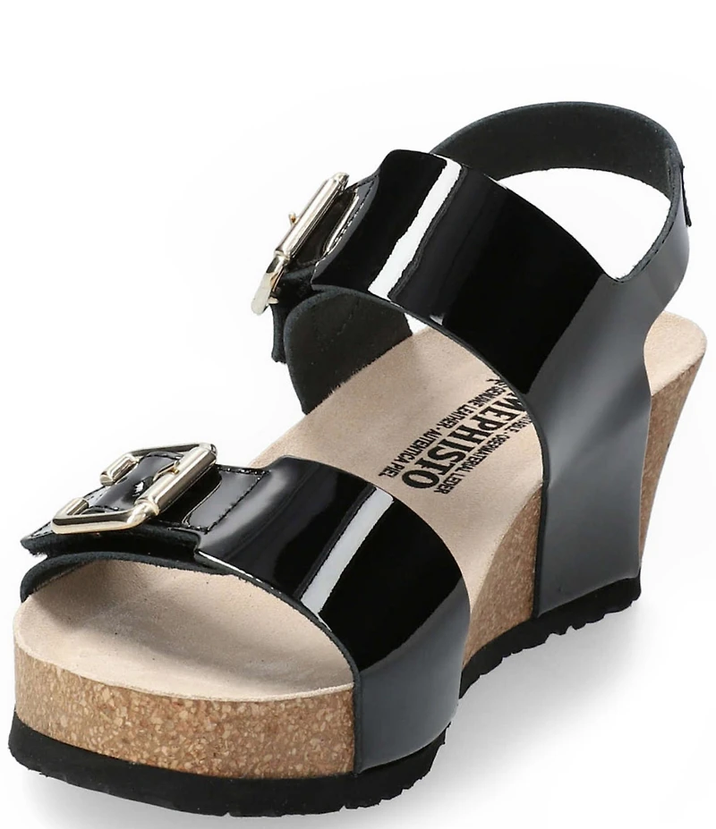 Mephisto Lissandra Leather Buckle Hardware Hook-and-Loop Banded Slingback Wedges