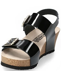 Mephisto Lissandra Leather Buckle Hardware Hook-and-Loop Banded Slingback Wedges