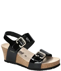 Mephisto Lissandra Patent Leather Buckle Hardware Hook-and-Loop Banded Slingback Wedges