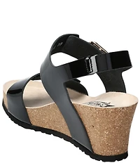 Mephisto Lissandra Patent Leather Buckle Hardware Hook-and-Loop Banded Slingback Wedges