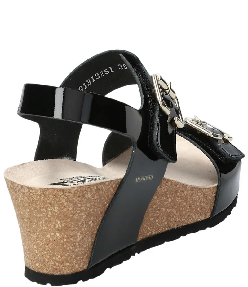 Mephisto Lissandra Patent Leather Buckle Hardware Hook-and-Loop Banded Slingback Wedges