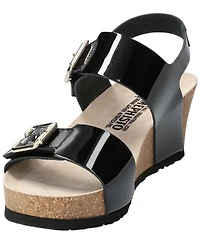 Mephisto Lissandra Patent Leather Buckle Hardware Hook-and-Loop Banded Slingback Wedges