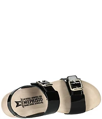 Mephisto Lissandra Patent Leather Buckle Hardware Hook-and-Loop Banded Slingback Wedges