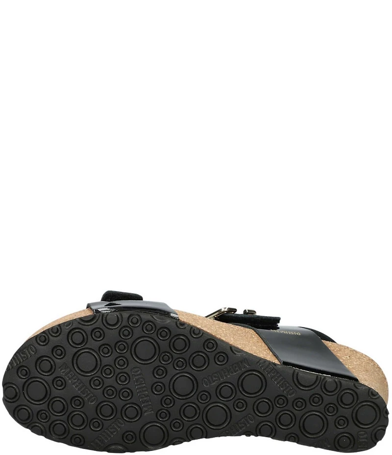 Mephisto Lissandra Patent Leather Buckle Hardware Hook-and-Loop Banded Slingback Wedges