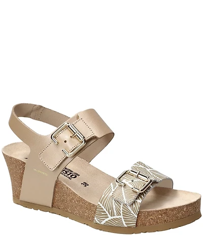 Mephisto Lissandra Printed Leather Buckle Hardware Hook-and-Loop Banded Slingback Wedges