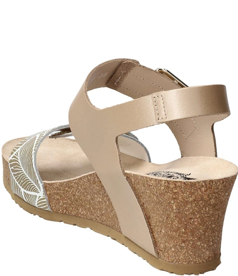 Mephisto Lissandra Printed Leather Buckle Hardware Hook-and-Loop Banded Slingback Wedges