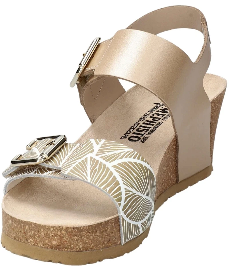Mephisto Lissandra Printed Leather Buckle Hardware Hook-and-Loop Banded Slingback Wedges