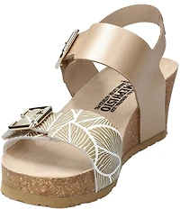 Mephisto Lissandra Printed Leather Buckle Hardware Hook-and-Loop Banded Slingback Wedges