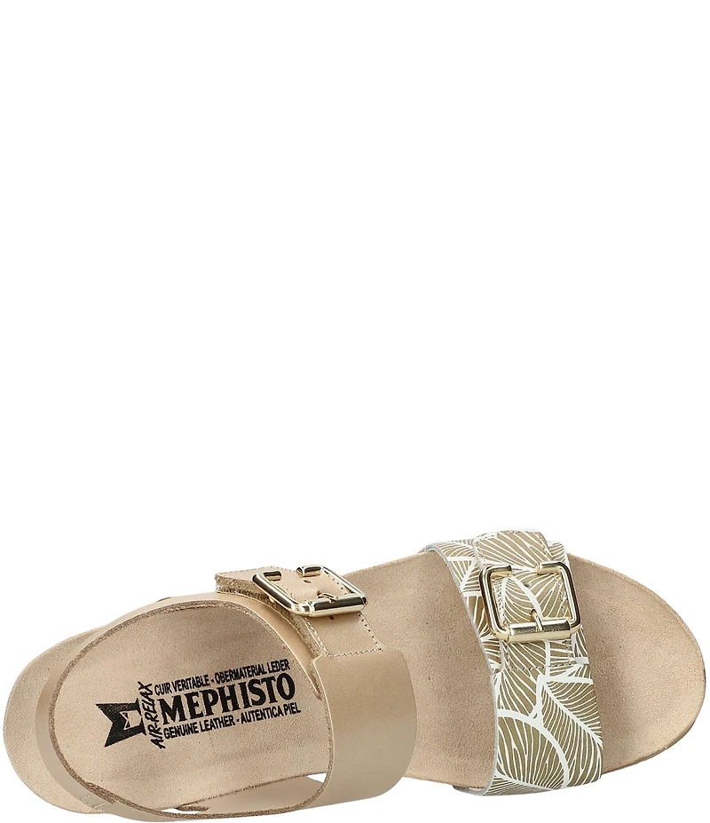 Mephisto Lissandra Printed Leather Buckle Hardware Hook-and-Loop Banded Slingback Wedges
