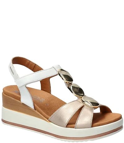 Mephisto Sallie Leather Hardware T-Strap Hook-and-Loop Slingback Wedge Sandals