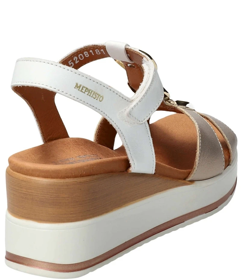 Mephisto Sallie Leather Hardware T-Strap Hook-and-Loop Slingback Wedge Sandals