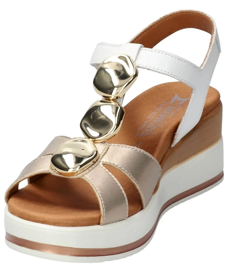 Mephisto Sallie Leather Hardware T-Strap Hook-and-Loop Slingback Wedge Sandals