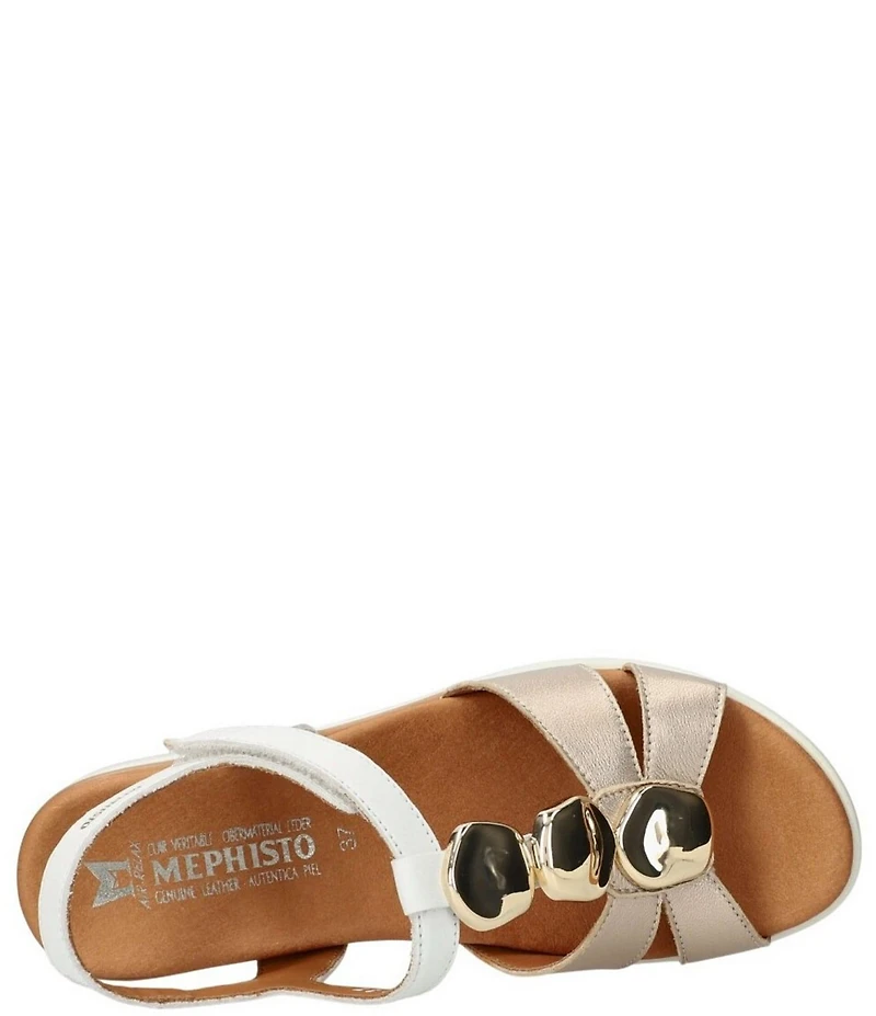 Mephisto Sallie Leather Hardware T-Strap Hook-and-Loop Slingback Wedge Sandals