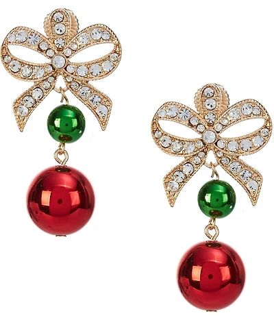 Merry & Bright Christmas Bow Ball Drop Earrings