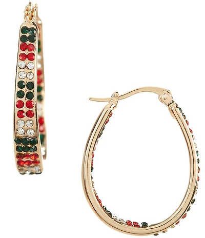Merry & Bright Christmas Colors Pave Oval Hoop Earrings