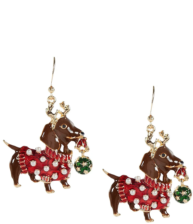 Merry & Bright Christmas Dachshund Drop Earrings