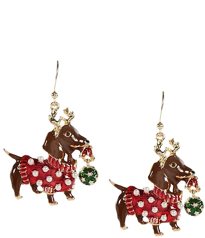 Merry & Bright Christmas Dachshund Drop Earrings