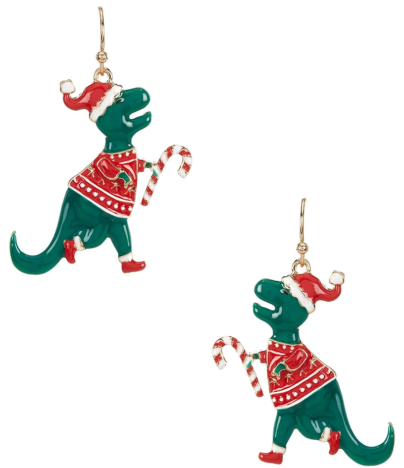 Merry & Bright Christmas Dinosaur Drop Earrings