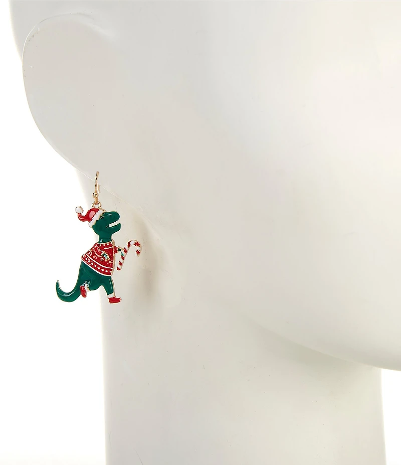 Merry & Bright Christmas Dinosaur Drop Earrings