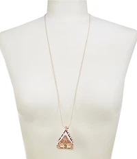 Merry & Bright Christmas Gingerbread House Locket Long Pendant Necklace