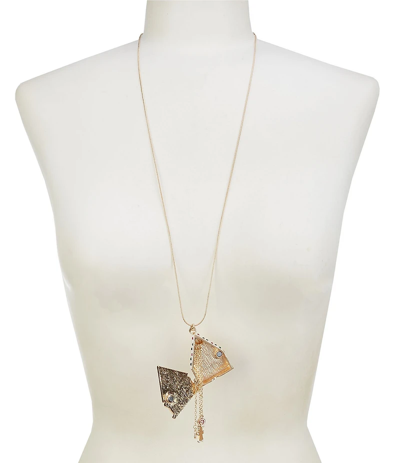 Merry & Bright Christmas Gingerbread House Locket Long Pendant Necklace