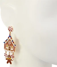 Merry & Bright Christmas Gingerbread House Statement Drop Earrings