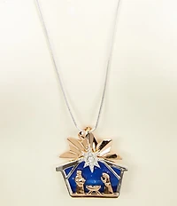 Merry & Bright Christmas Nativity Scene Long Pendant Necklace