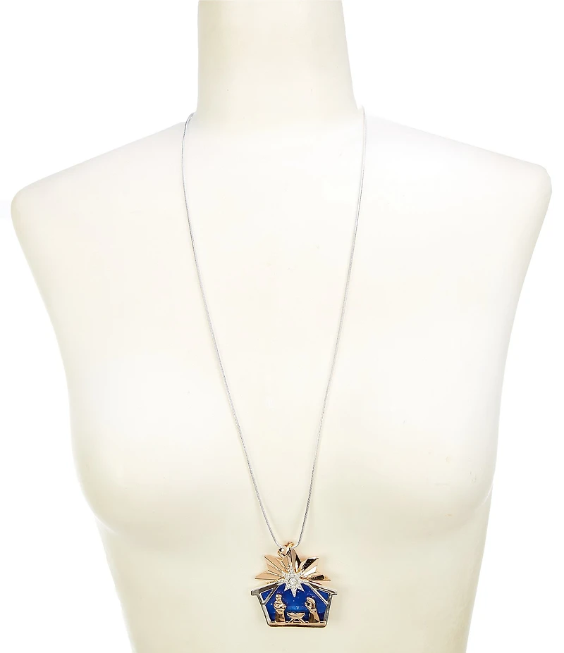 Merry & Bright Christmas Nativity Scene Long Pendant Necklace