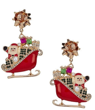 Merry & Bright Christmas Santa Sleigh Drop Earrings